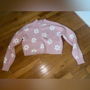 Hollister Pink and White Floral Sweater